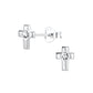 Melchior Jewellery sterling silver cross stud earrings for kids with clear gemstone centre
