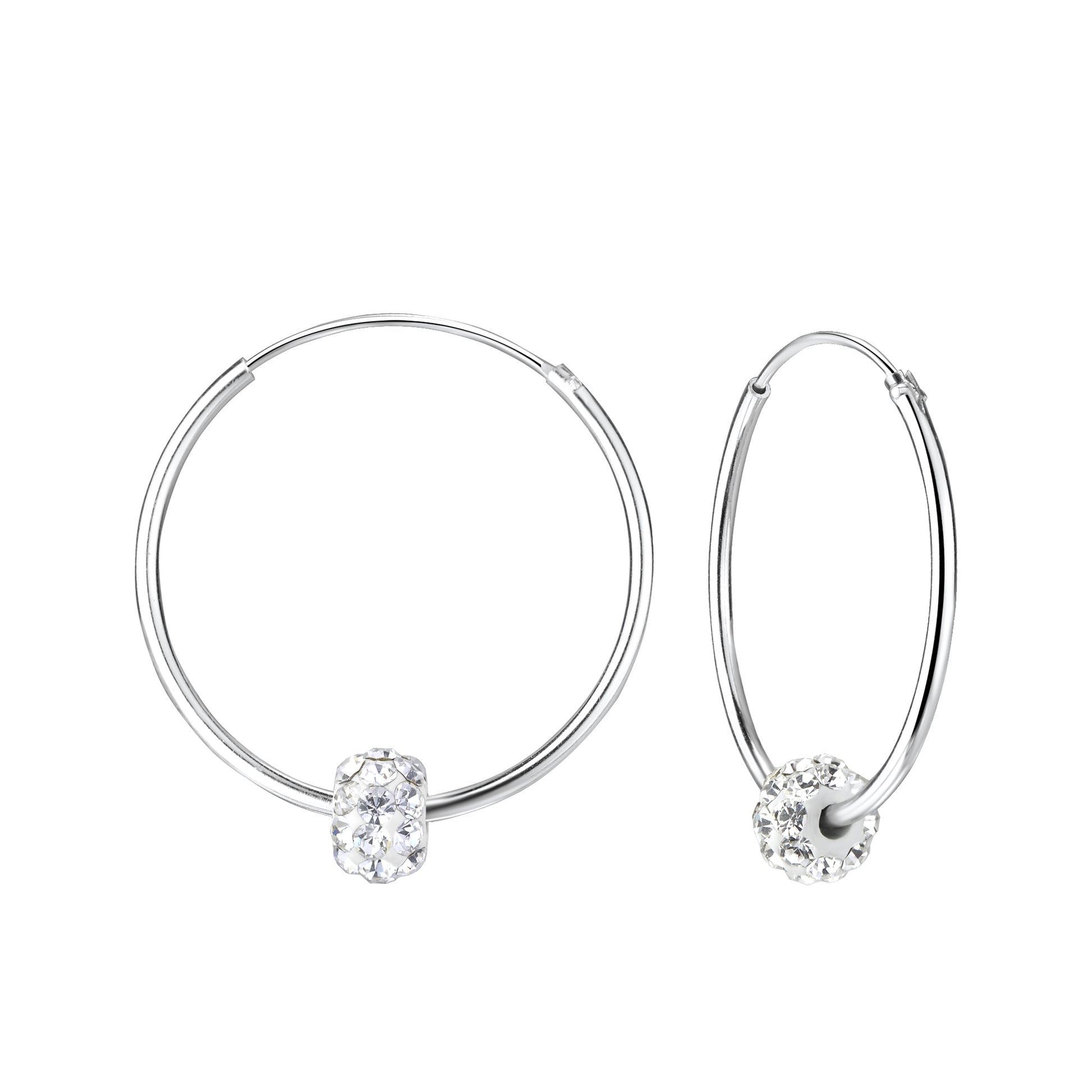 Melchior Jewellery sterling silver crystal hoop earrings with clear sparkling crystals on a silver hoop