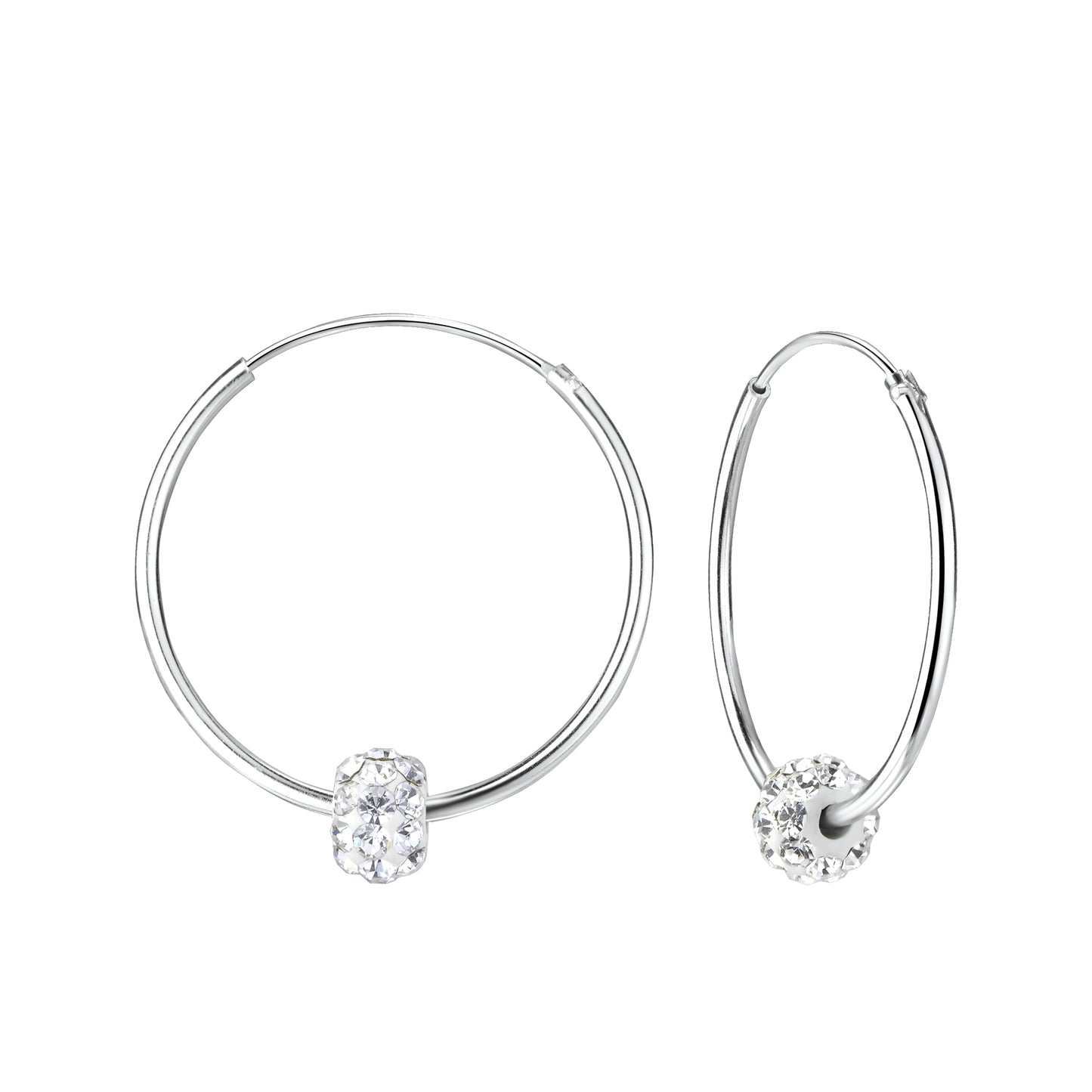 Melchior Jewellery sterling silver crystal hoop earrings with single pave crystal bead on slim hoops