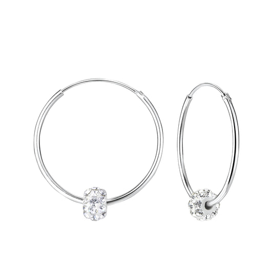 Melchior Jewellery sterling silver crystal hoop earrings with single pave crystal bead on slim hoops