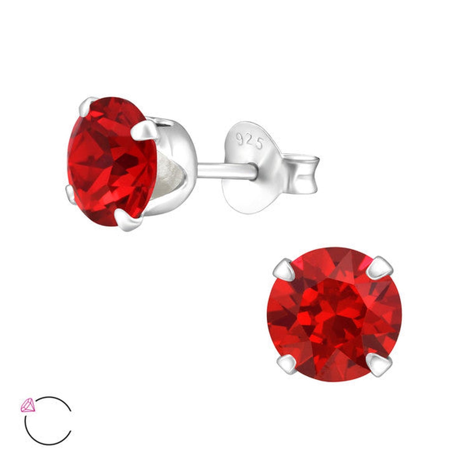 Melchior Jewellery red round crystal four prong studs with 925 posts sterling silver crystal stud earrings