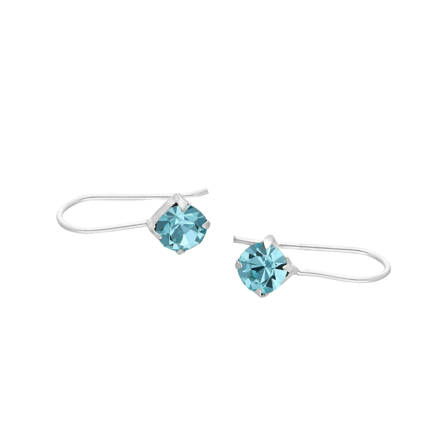 Melchior Jewellery sterling silver cubic zirconia climber earrings with light blue stones on black background
