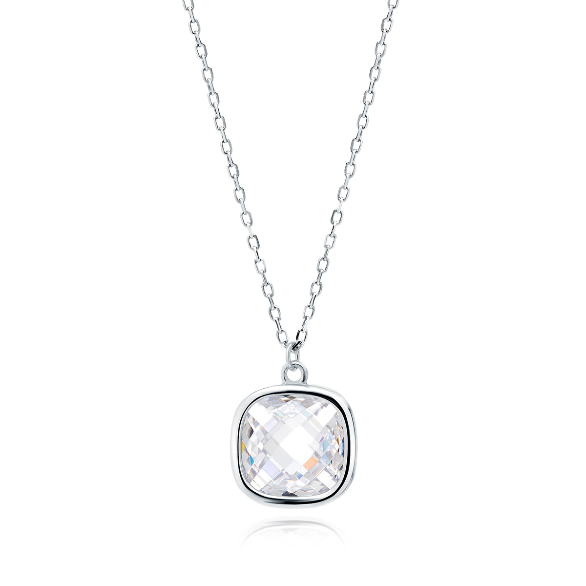 Melchior Jewellery sterling silver cubic zirconia necklace with a cushion-cut pendant on chain