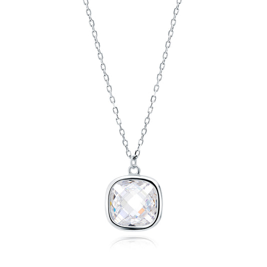 Melchior Jewellery sterling silver cubic zirconia necklace with a cushion-cut pendant on chain