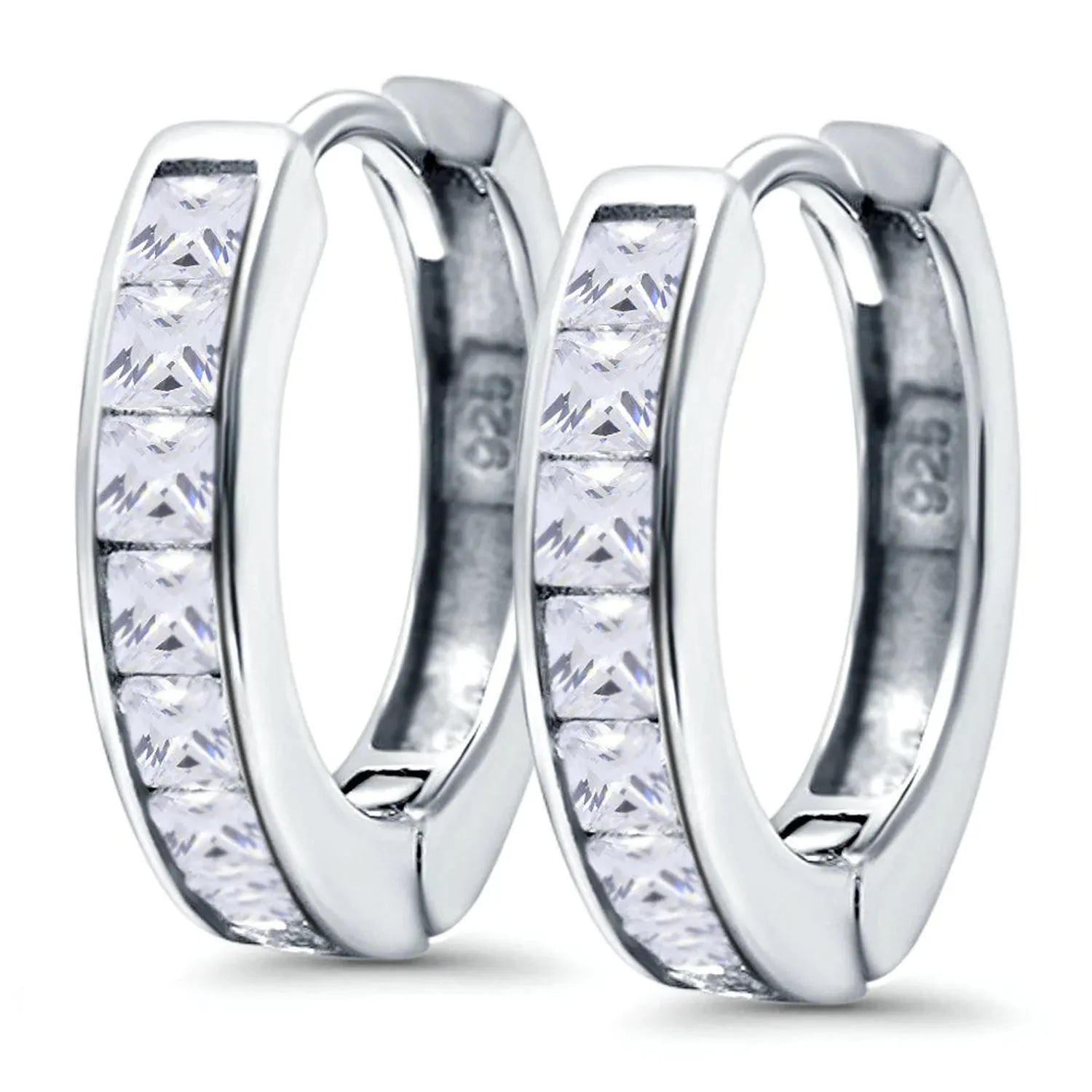 Melchior Jewellery sterling silver CZ half hoop earrings with clear sparkling cubic zirconia stones