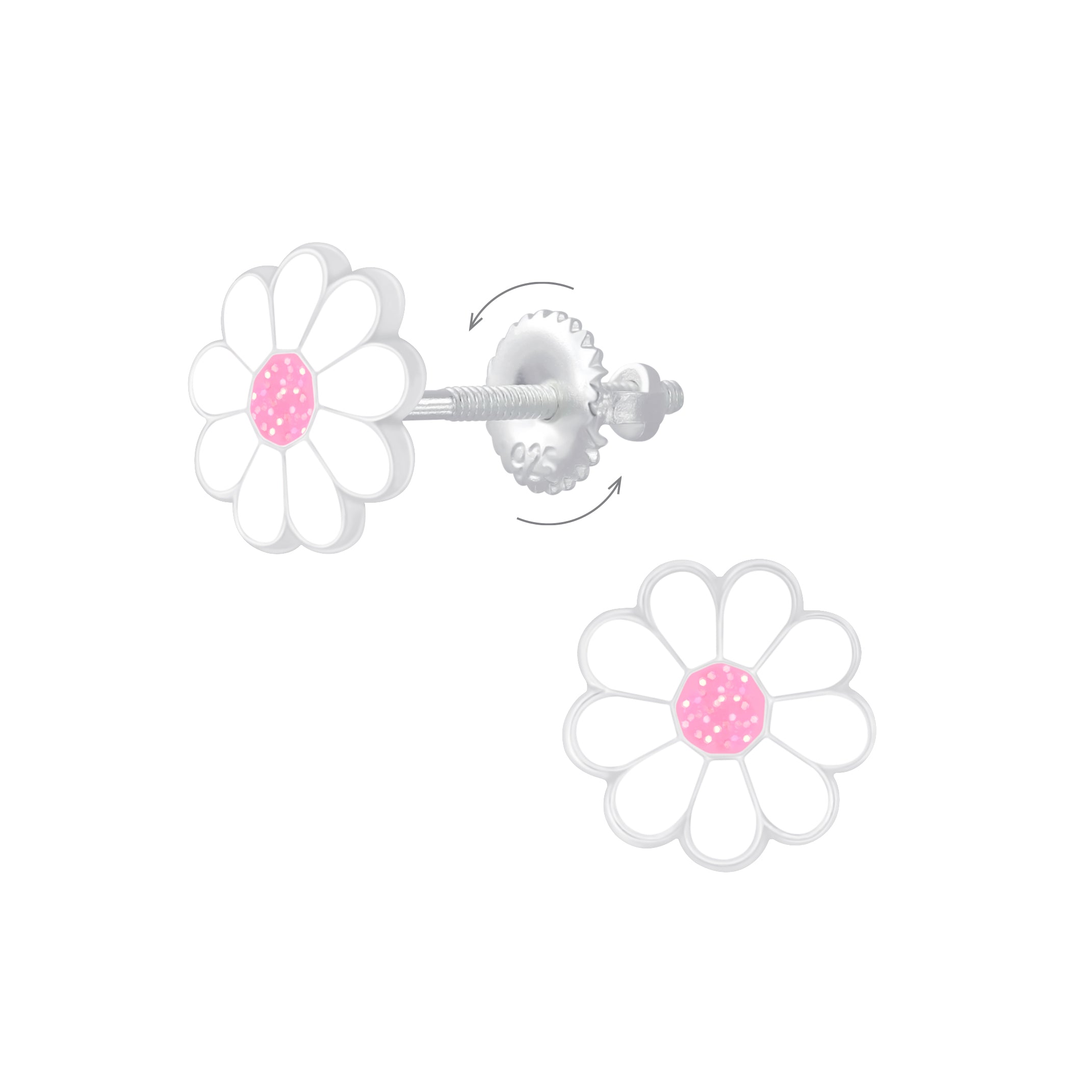Melchior Jewellery sterling silver daisy earrings for children UK with white petals and pink centre