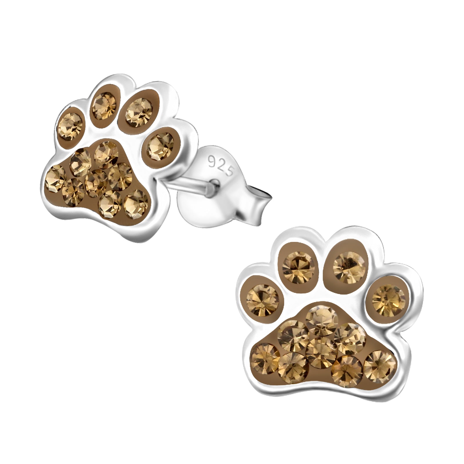 Melchior Jewellery kids sterling silver dog paw stud earrings with champagne crystals and 925 posts