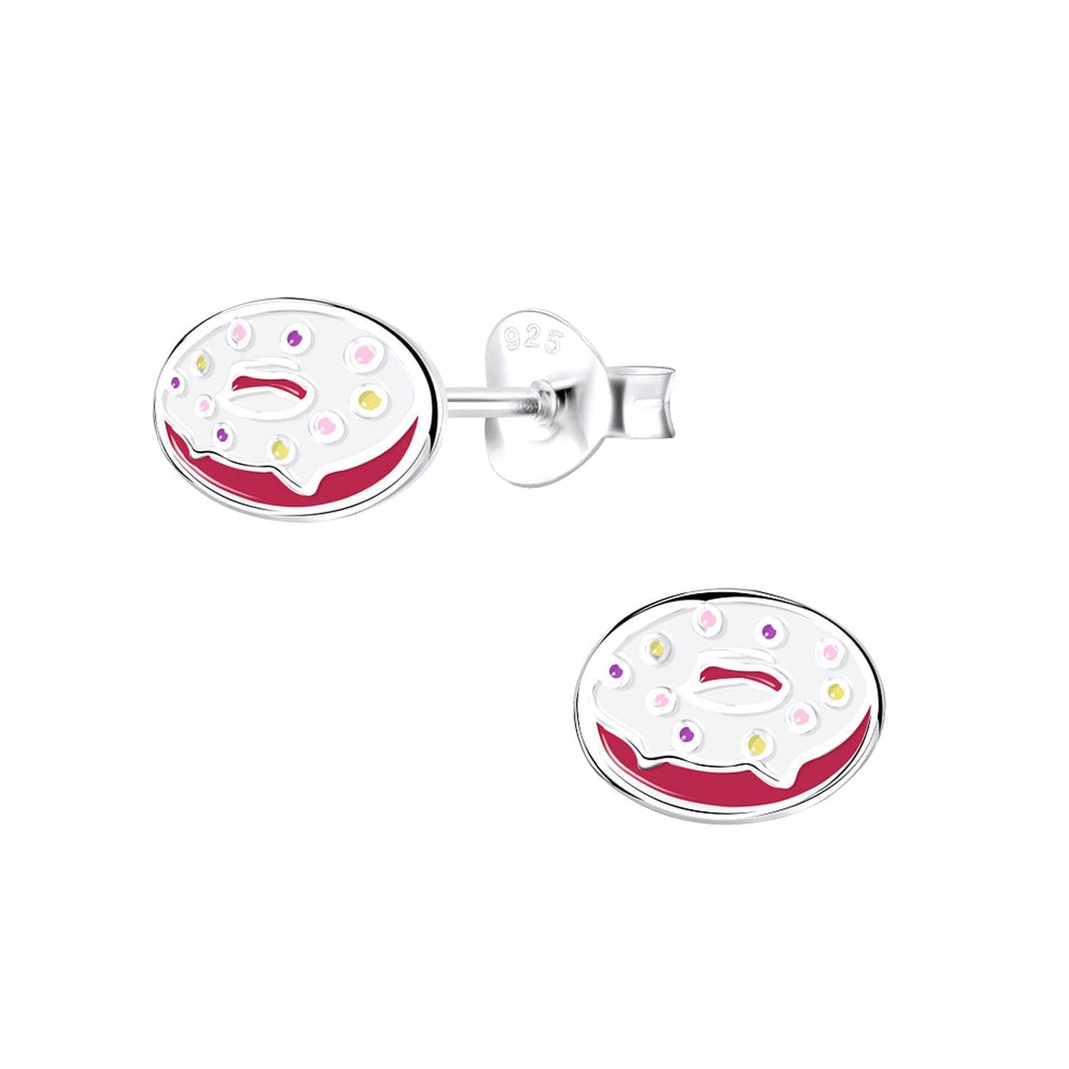 Melchior Jewellery sterling silver donut stud earrings for kids with white icing and colourful sprinkles