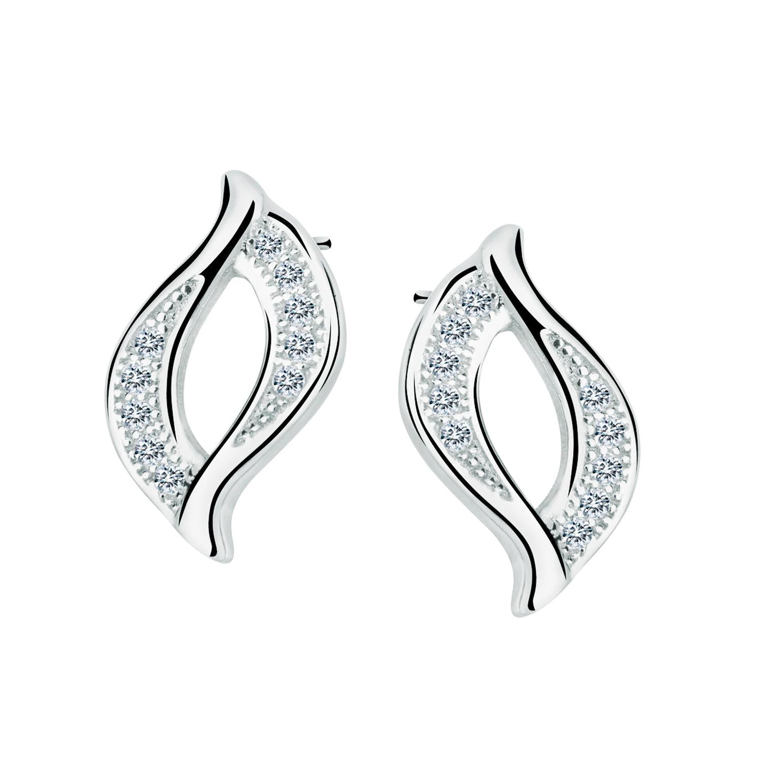 Melchior Jewellery sterling silver earrings with curved wave design and sparkling clear cubic zirconia stones