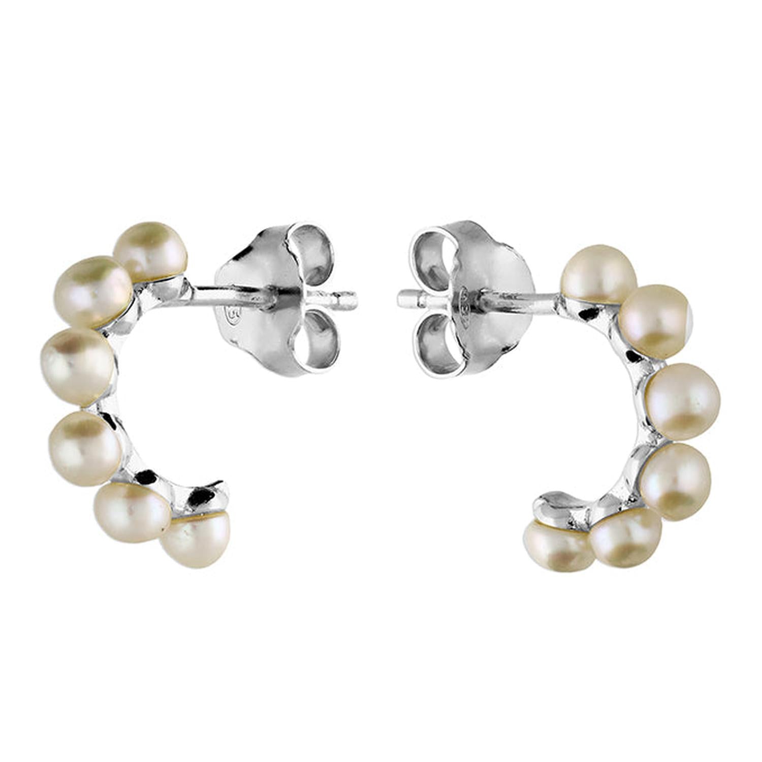 Melchior Jewellery sterling silver freshwater pearl earrings with curved design for women