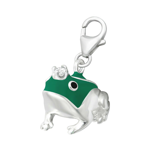 Melchior Jewellery sterling silver frog charm clip on charm with green enamel detail