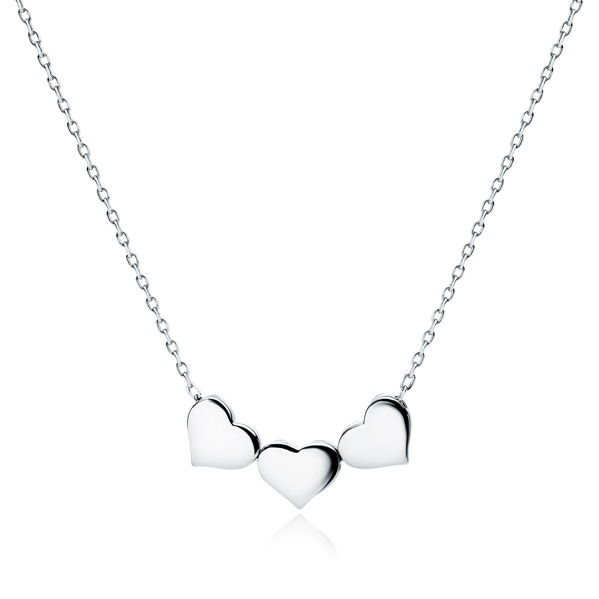 Melchior Jewellery sterling silver heart choker necklace with three polished heart pendants on a delicate chain