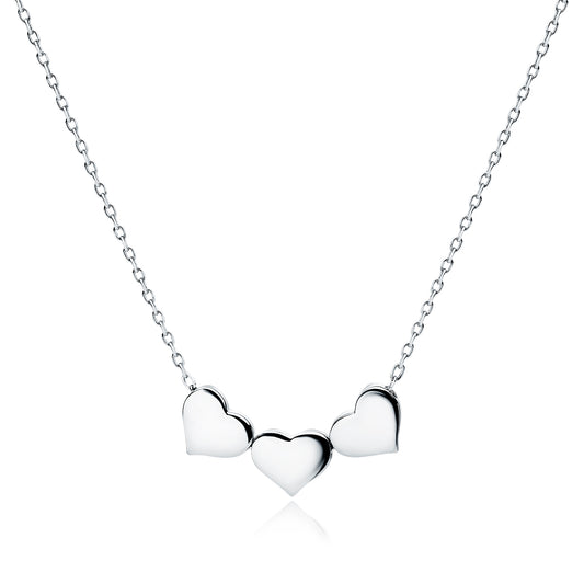 Melchior Jewellery sterling silver heart choker necklace with three polished heart pendants on a delicate chain