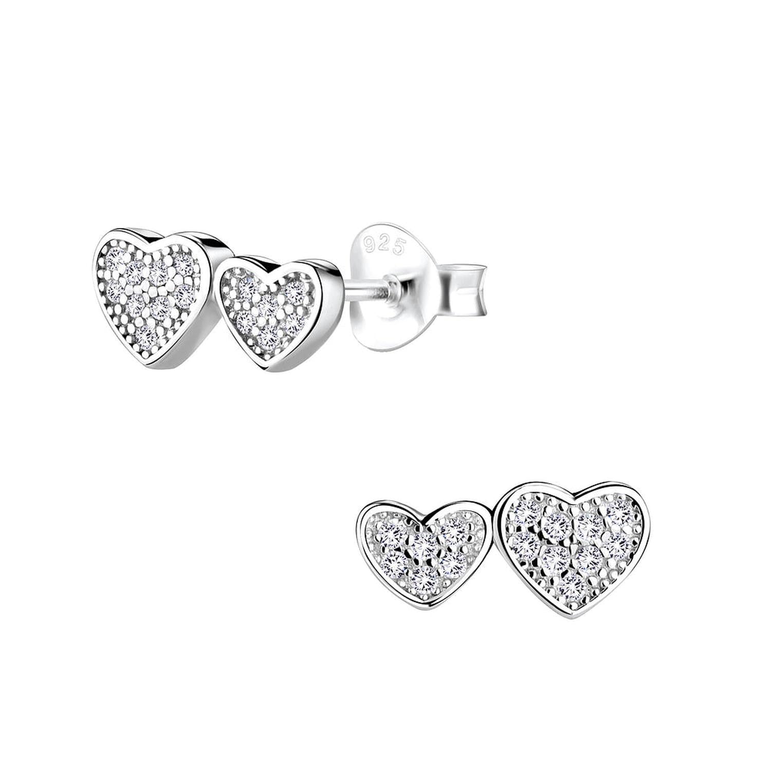 Melchior Jewellery sterling silver heart stud earrings with sparkling crystal details for women