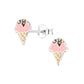 Sterling silver ice cream ear studs for girls by Melchior Jewellery with pink enamel and colourful sprinkles