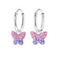 Melchior Jewellery sterling silver kids butterfly earrings with pink and purple crystal charms