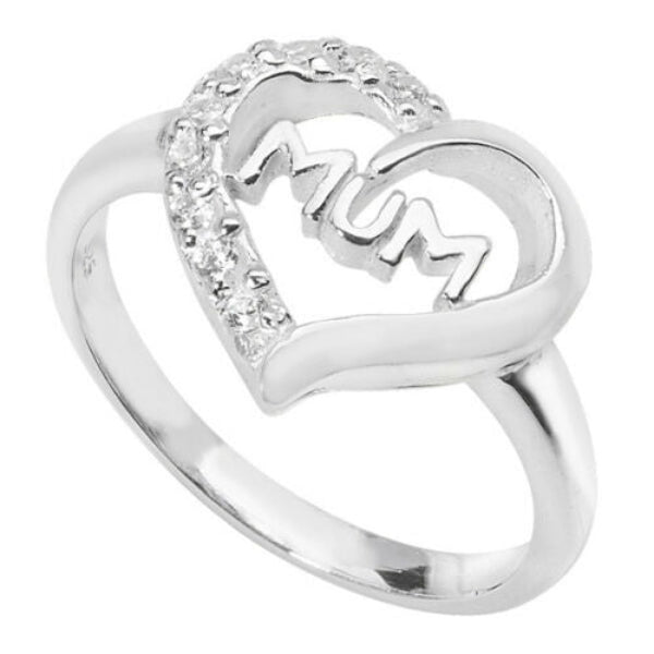 Melchior Jewellery sterling silver mum ring with heart design and embedded clear stones