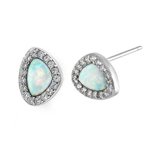 Melchior Jewellery sterling silver opal stud earrings with teardrop opal and cubic zirconia halo