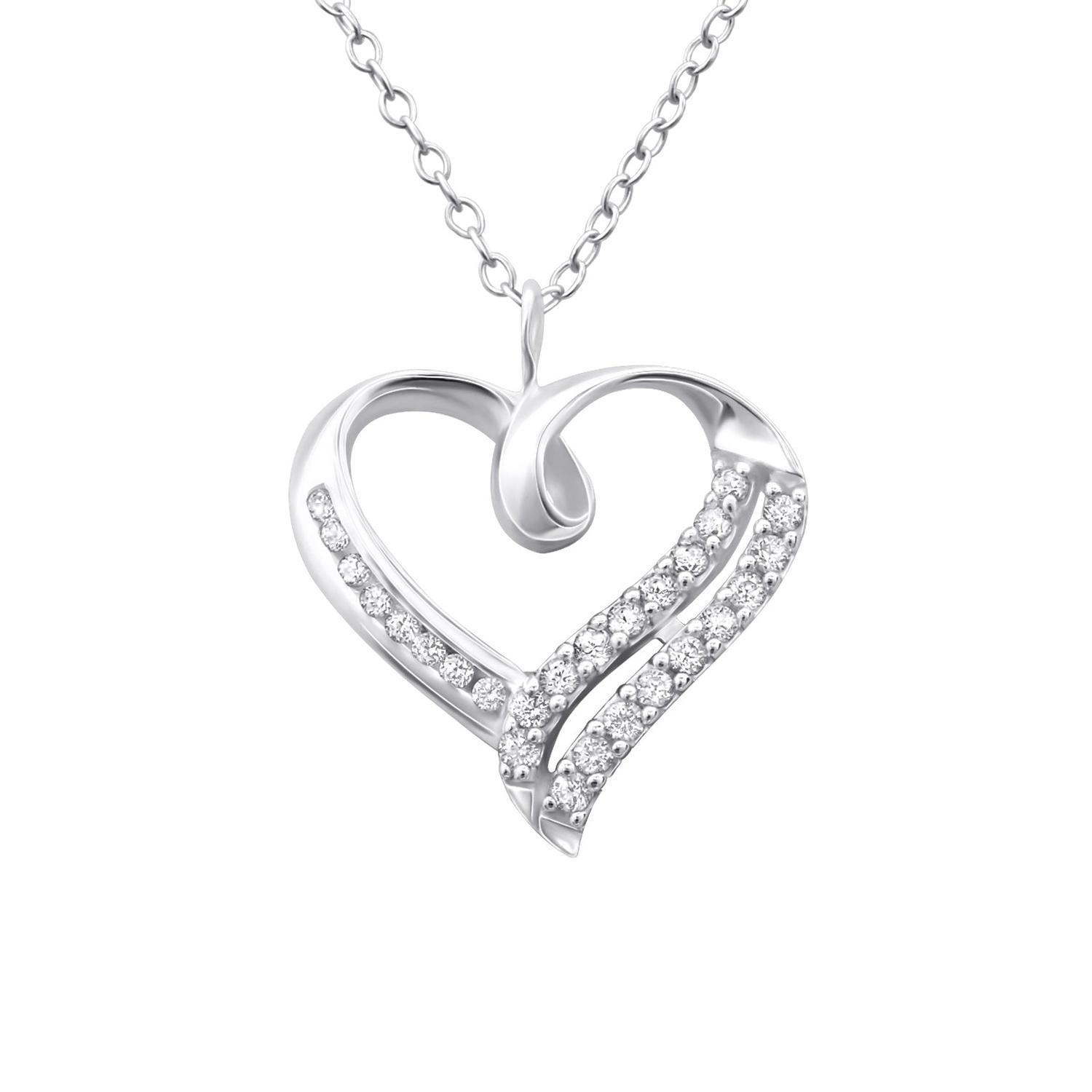 Melchior Jewellery sterling silver open heart necklace with sparkling cubic zirconia stones