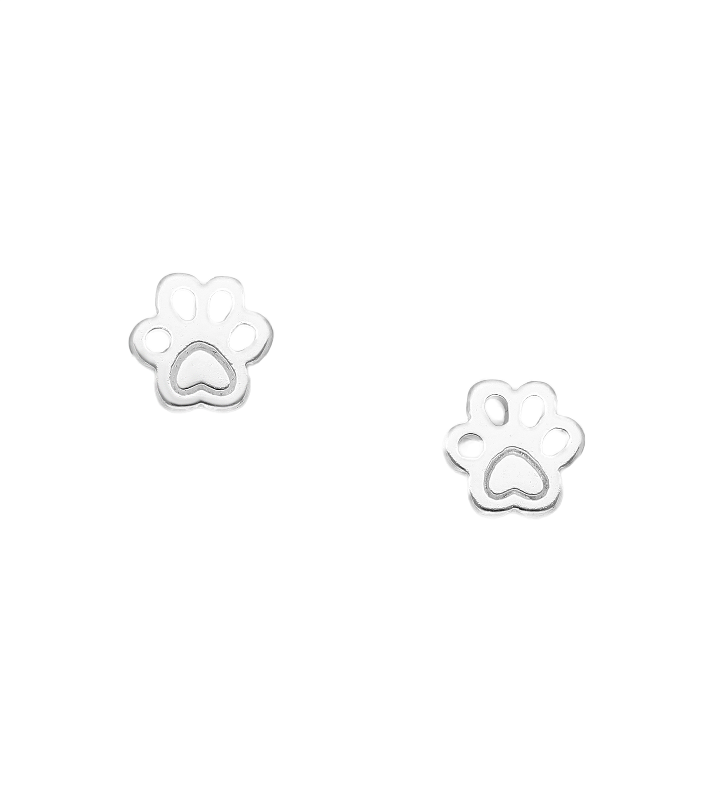 Melchior Jewellery sterling silver paw print earrings for women with heart detail