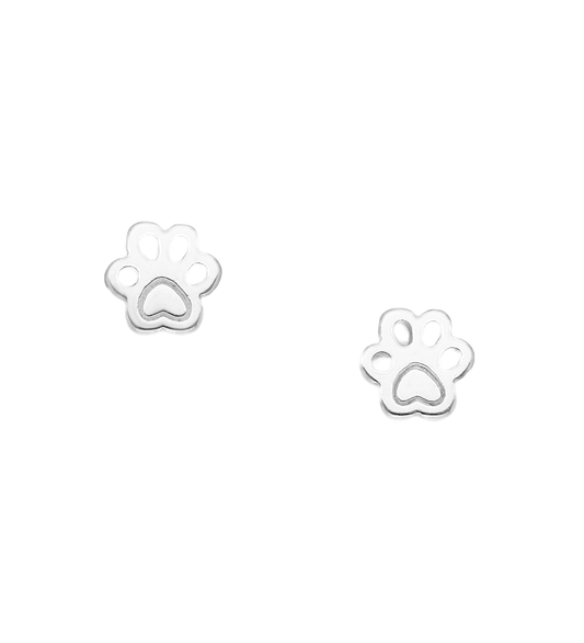 Melchior Jewellery sterling silver paw print earrings for women with heart detail