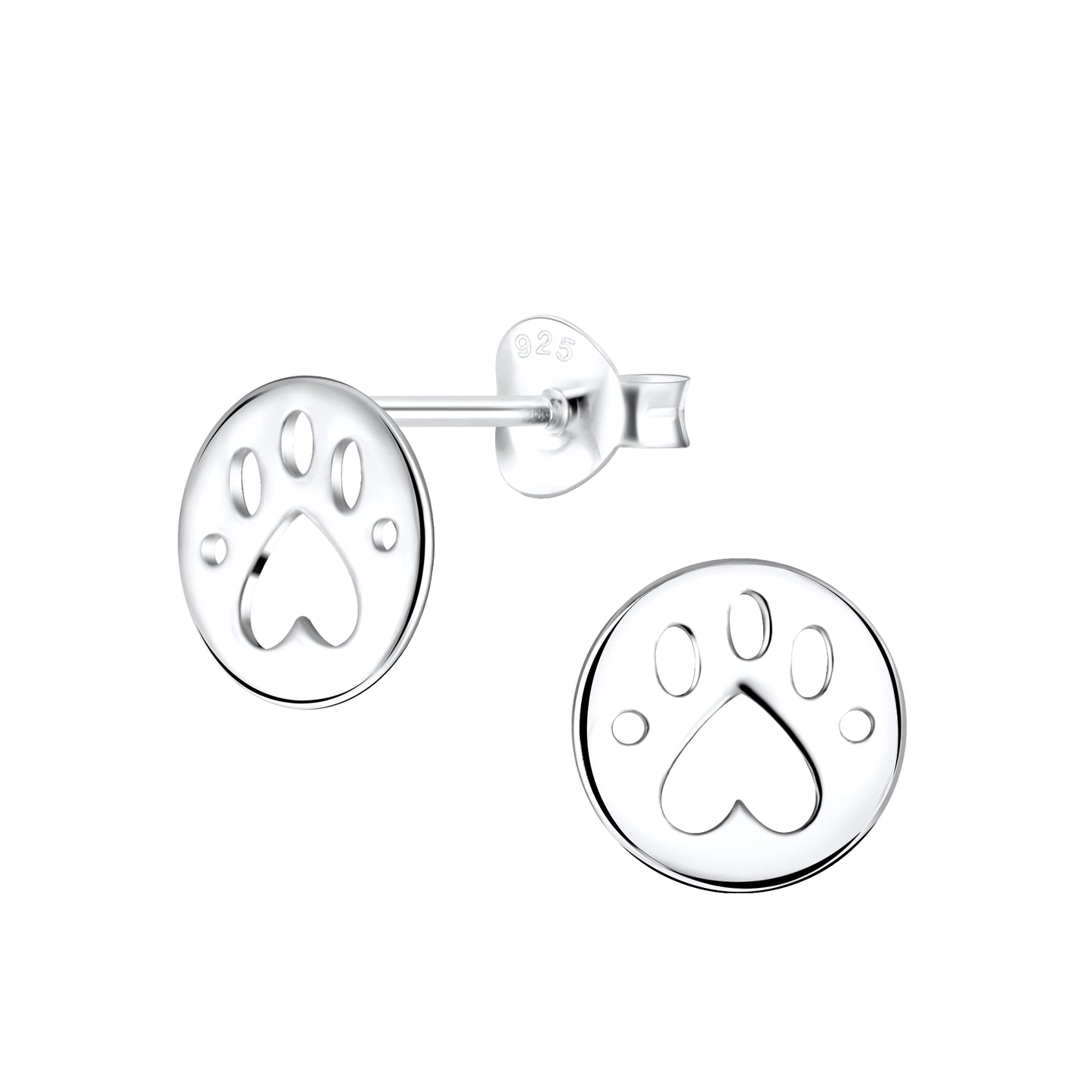 Melchior Jewellery sterling silver paw print earrings with heart-shaped paw design for women