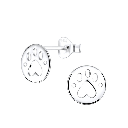Melchior Jewellery sterling silver paw print earrings with heart-shaped paw design for women