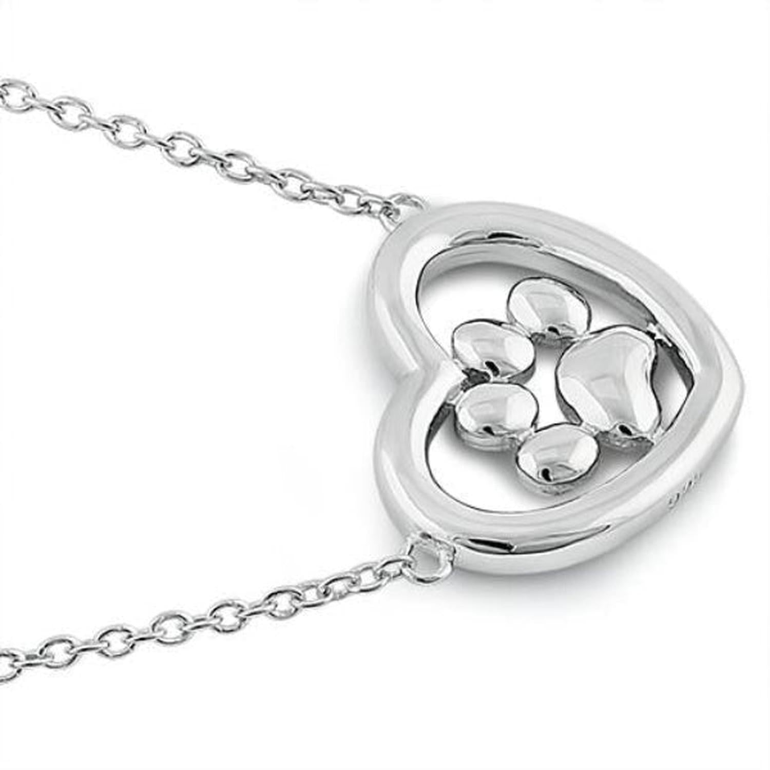Melchior Jewellery sterling silver paw print necklace with heart-shaped pendant for women