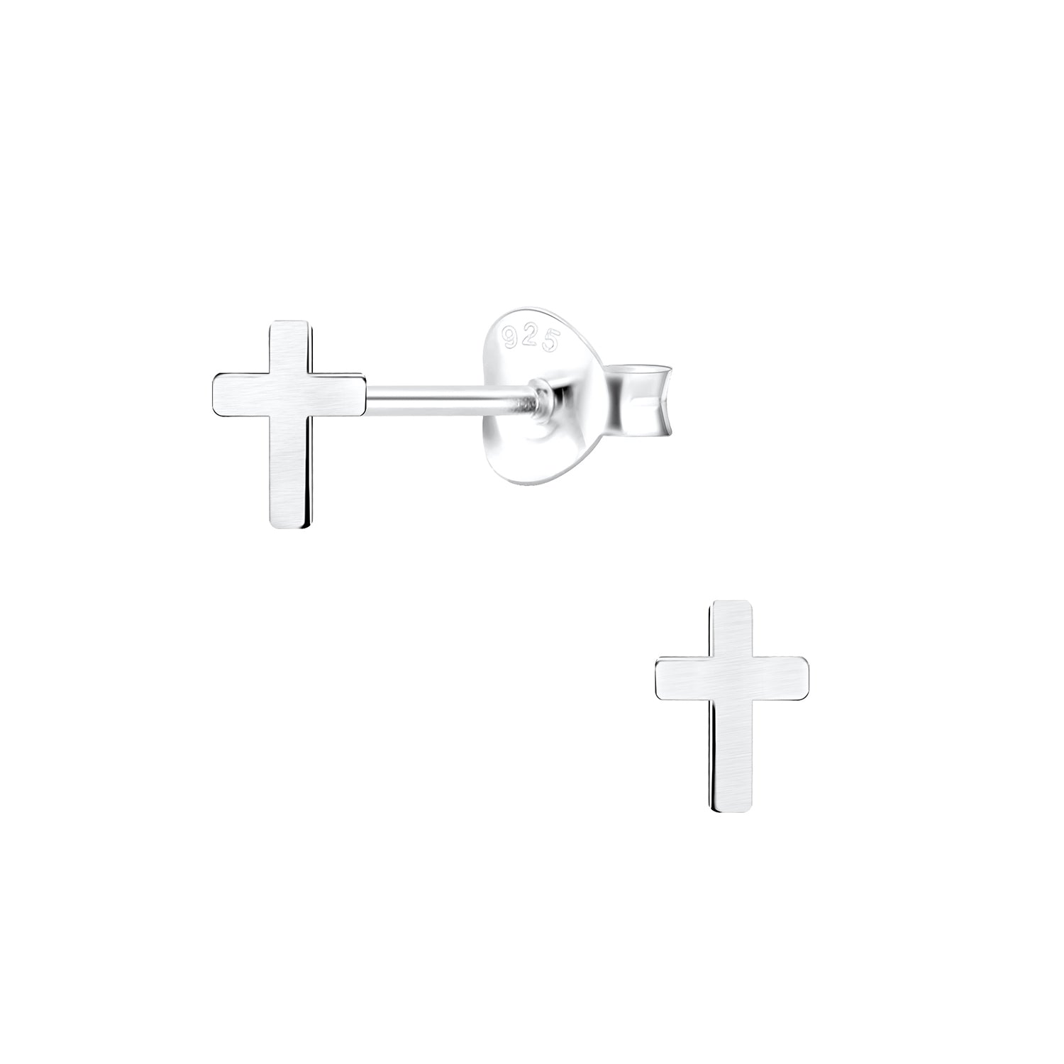 Melchior Jewellery sterling silver plain cross studs for children with secure butterfly backs