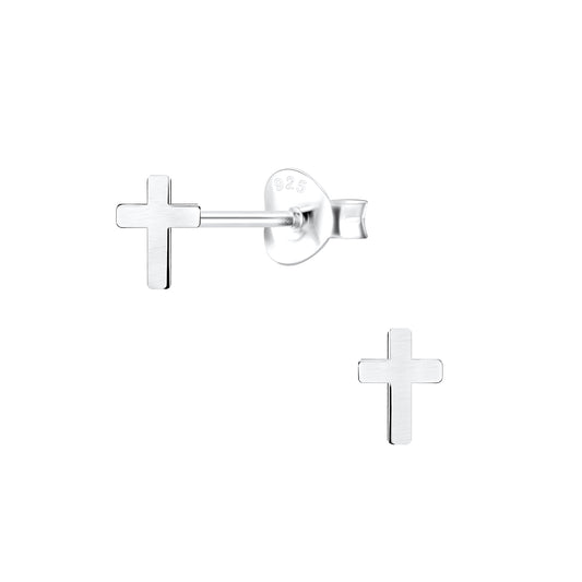 Melchior Jewellery sterling silver plain cross studs for children with secure butterfly backs