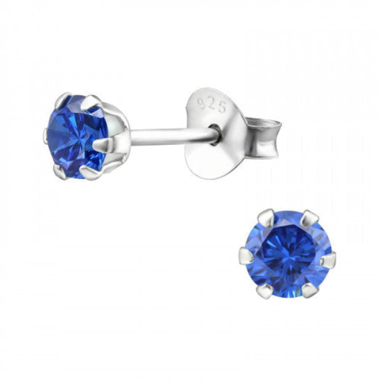 Melchior Jewellery sterling silver sapphire stud earrings with vibrant blue round gemstones in secure claw setting