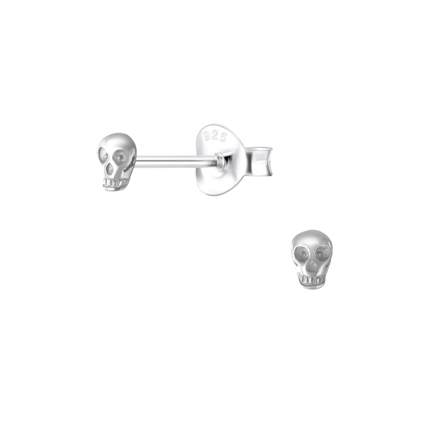 Melchior Jewellery sterling silver skull stud earrings with detailed skull design for women