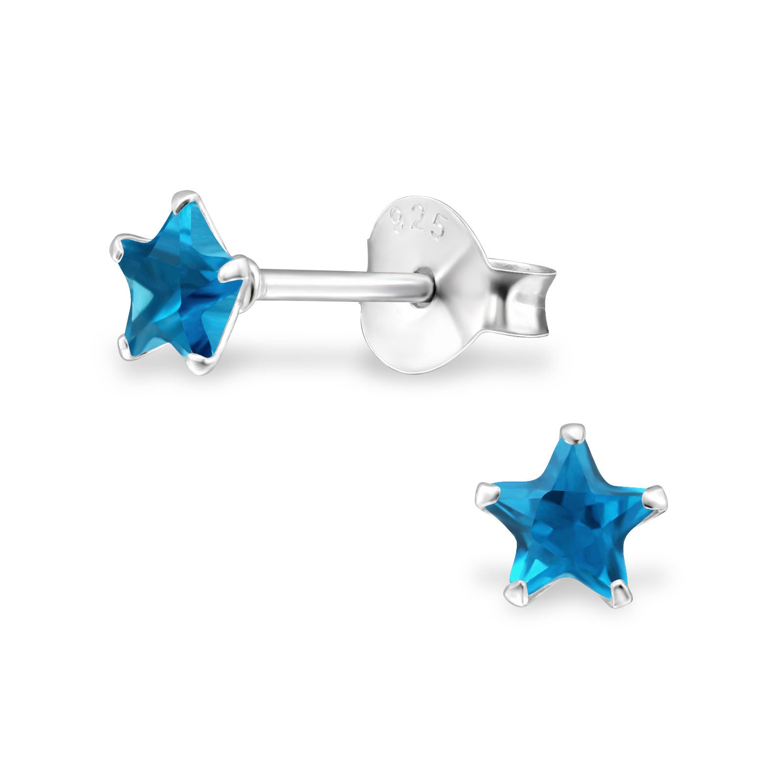 Melchior Jewellery sterling silver star birthstone earrings with blue star gemstones and butterfly stud backs