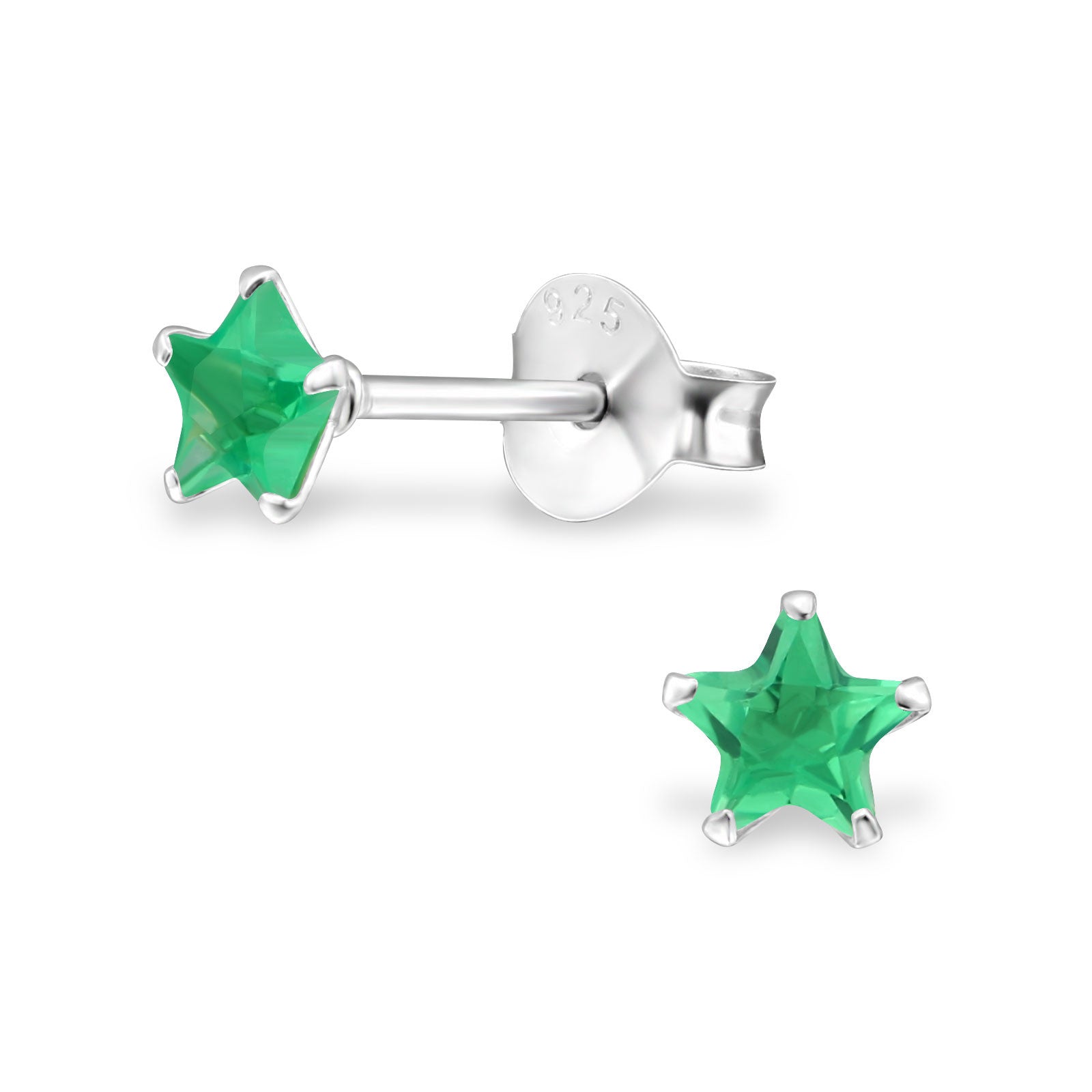 Melchior Jewellery sterling silver star birthstone earrings green star stud 925 stamped