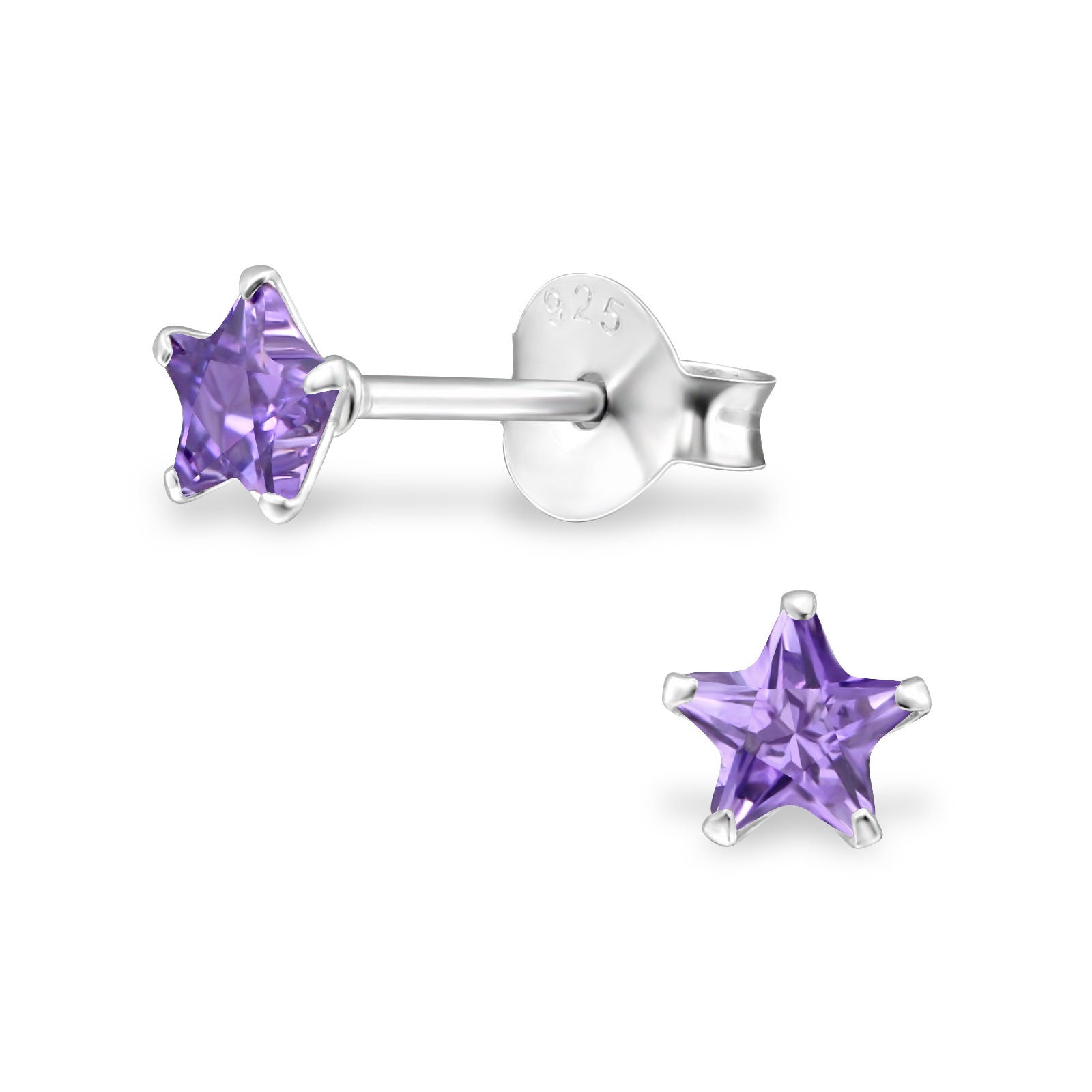 Melchior Jewellery sterling silver star birthstone earrings amethyst purple star studs with butterfly backs