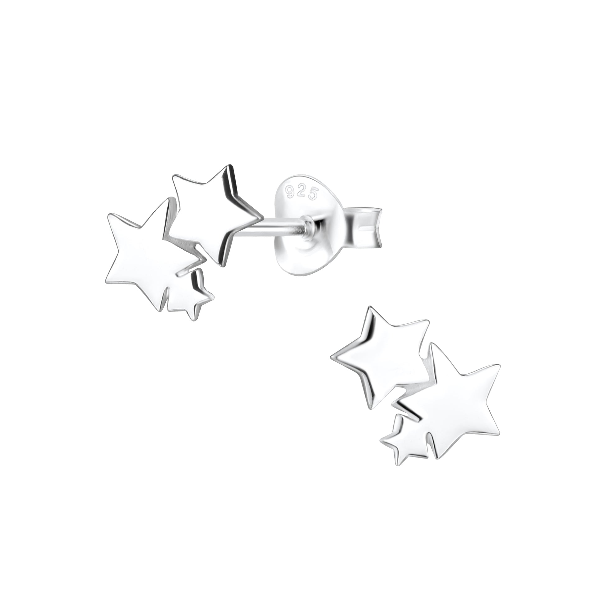 Sterling silver star stud earrings by Melchior Jewellery featuring a trio of polished stars
