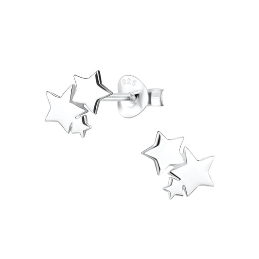 Sterling silver star stud earrings by Melchior Jewellery featuring a trio of polished stars