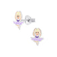 Melchior Jewellery sterling silver stud earrings for kids featuring cute ballerina design in purple dress
