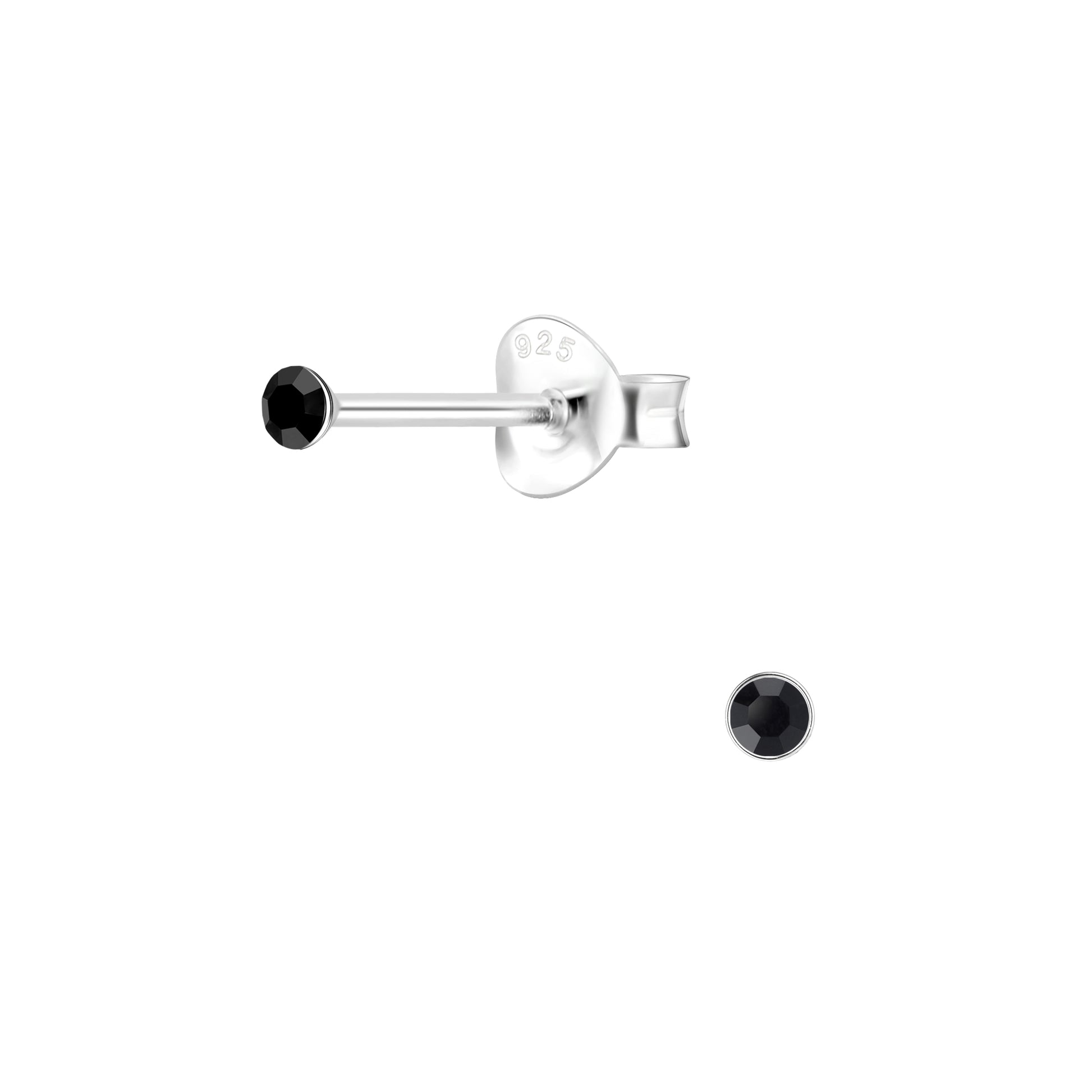 Melchior Jewellery childrens sterling silver tiny stud earrings with small black crystal stones and 925 butterfly backs