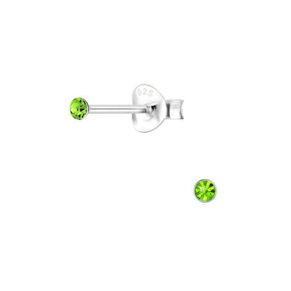 Melchior Jewellery childrens sterling silver tiny stud earrings with bright green crystal stones