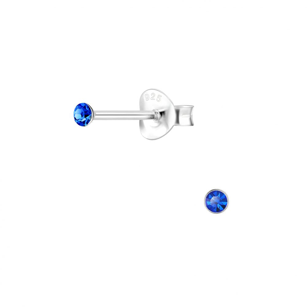 Melchior Jewellery sterling silver tiny stud earrings for children with small blue crystal stones and 925 posts