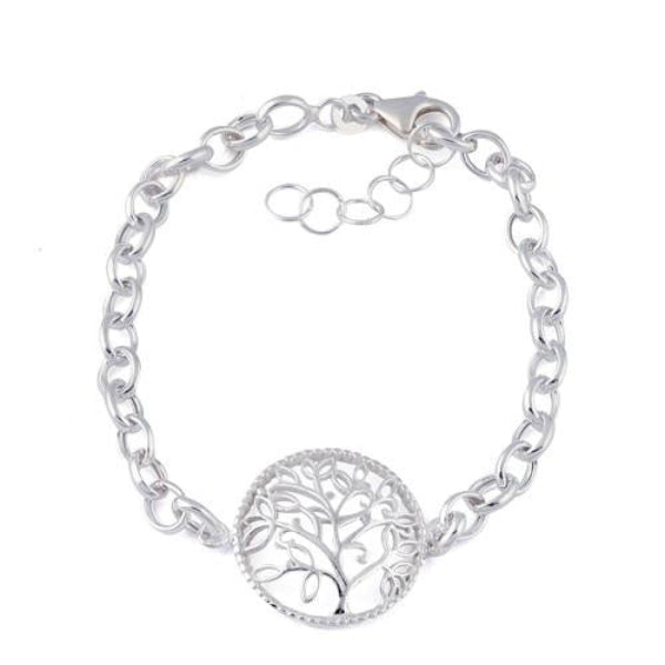 Sterling silver tree of life bracelet from Melchior Jewellery with intricate round tree pendant and chain links