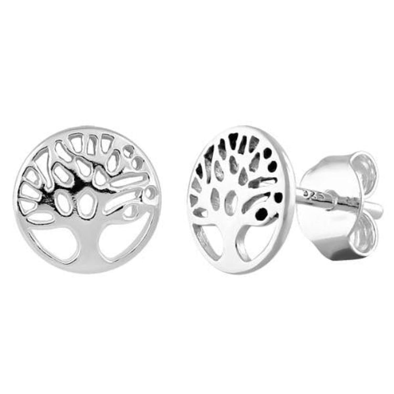Melchior Jewellery sterling silver tree of life earrings women's stud earrings with detailed cut-out design