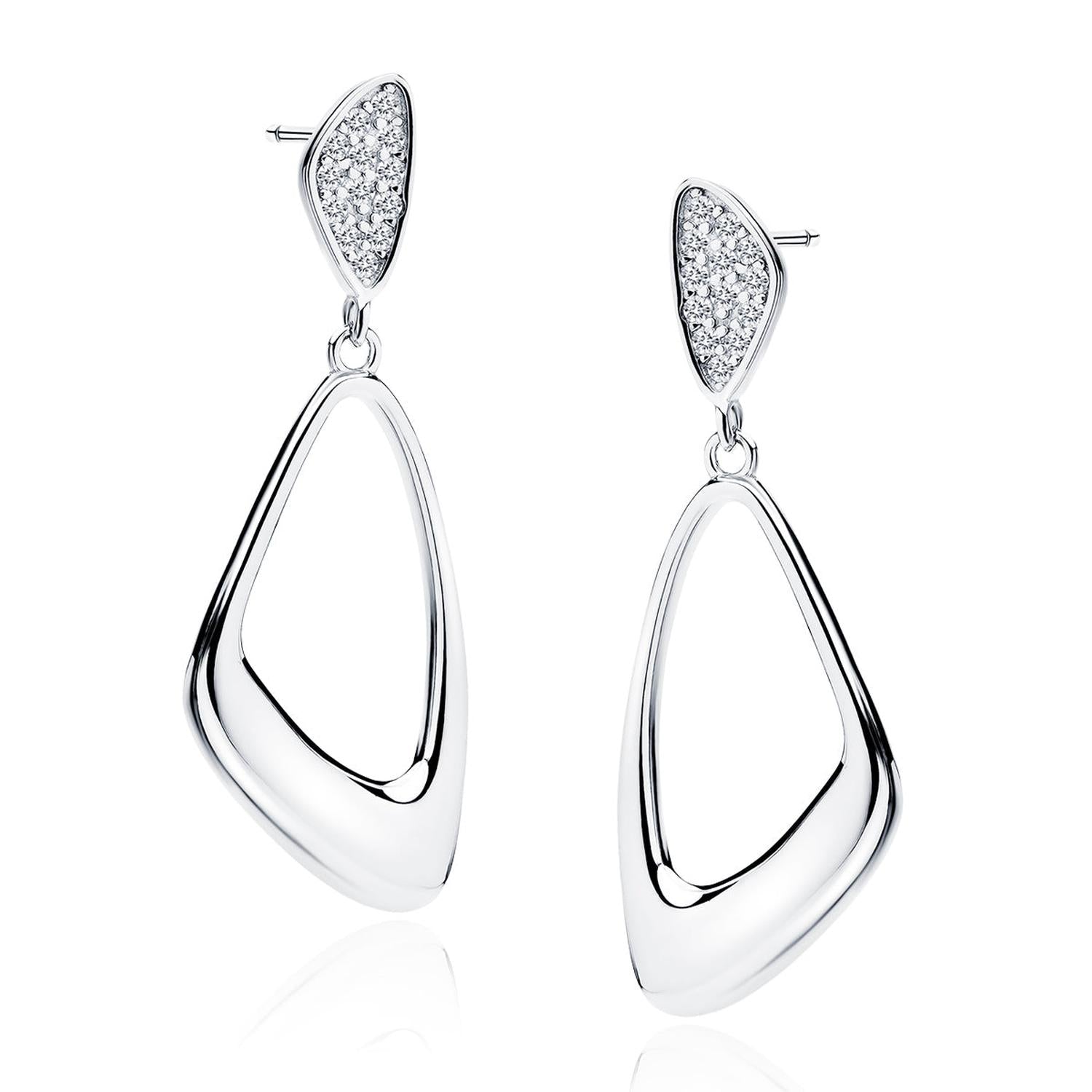 Sterling Silver Triangle CZ Drop Earrings by Melchior Jewellery with sparkling clear crystals and polished silver finish