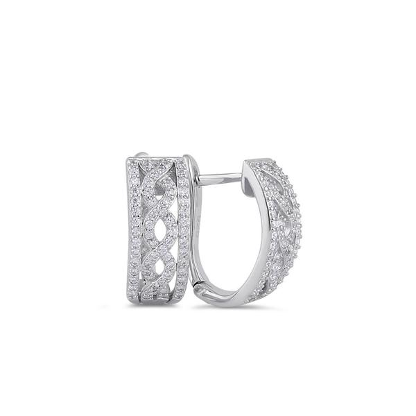Melchior Jewellery sterling silver twist hoop earrings with intricate design and sparkling stones