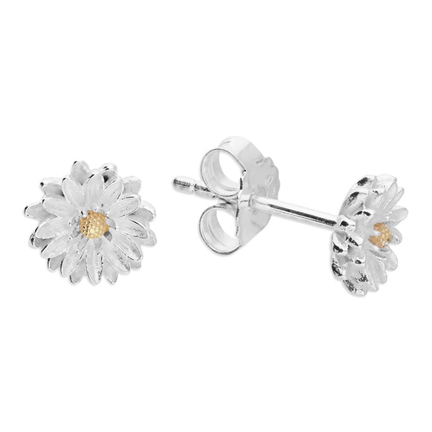 Melchior Jewellery Sterling Silver Two Tone Daisy Stud Earrings with silver petals and gold-tone centre