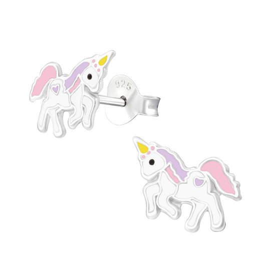 Melchior Jewellery sterling silver unicorn earrings for girls pink and purple enamel stud earrings with 925 post