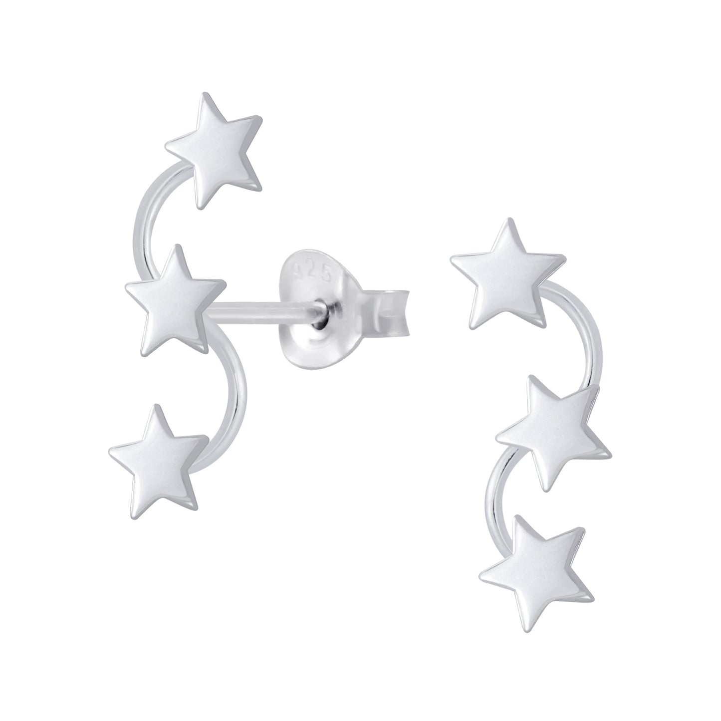 Melchior Jewellery triple star linked silver earrings with three connected stars in polished silver