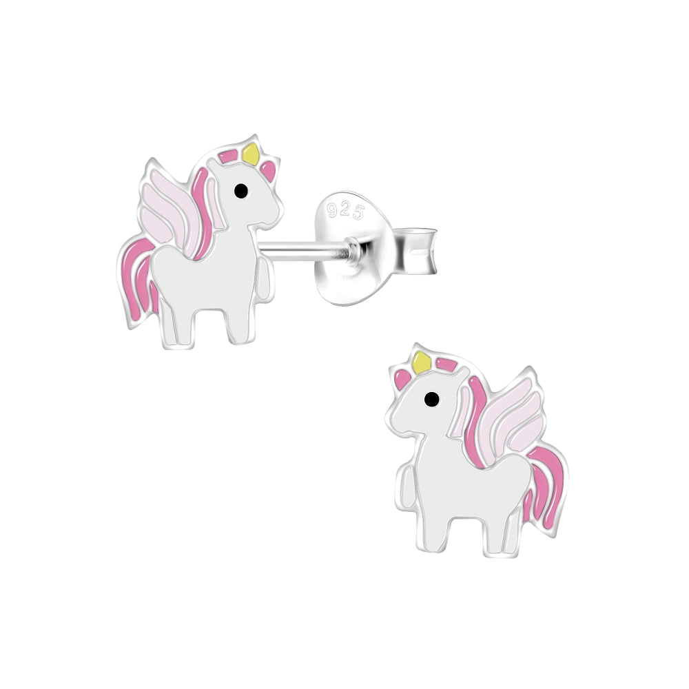 Melchior Jewellery childrens earrings featuring cute pink and white unicorn design unicorn jewellery for girls