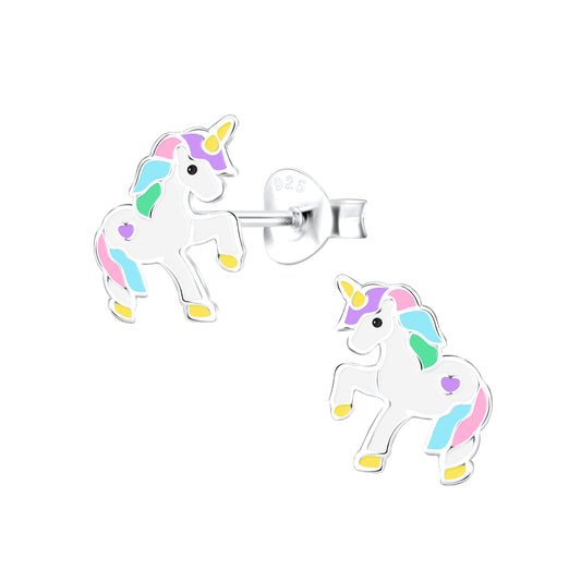 Melchior Jewellery silver unicorn earrings with pastel colours perfect unicorn jewellery for girls